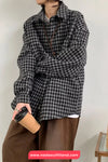 Long Sleeve Turn Down Collar Classic Plaid Blouse Shirt