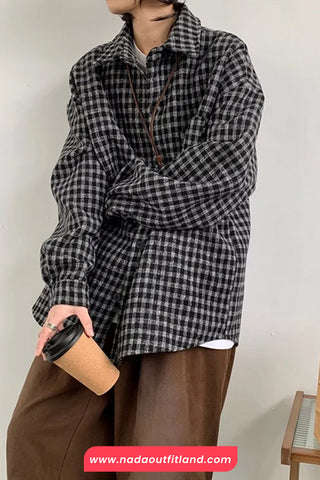 Long Sleeve Turn Down Collar Classic Plaid Blouse Shirt