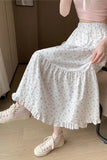 High Waist Floral Ruffles Sweet Long Skirts