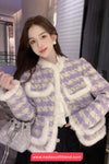 Long Sleeve Purple Plaid Elegant Office Jacket