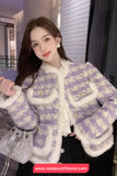 Long Sleeve Purple Plaid Elegant Office Jacket