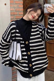 Long Sleeve Retro Black Striped Cardigan Sweater