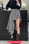 High Waist Sexy Irregular Long Plaid Skirts