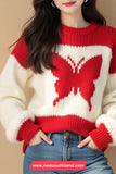 Long Sleeve Cute Butterfly O-Neck Knitted Sweater