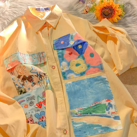 Long Sleeve Art Painting Blouse Shirt