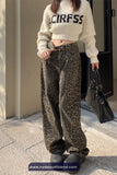 High Waist Leopard Pattern Loose Jeans Pants