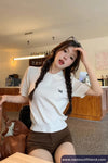 Short Sleeve Sweet Bow Embroidered Collar Knitted Shirt