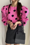 Puff Sleeve Dot Pattern Knitted Sweater