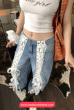 Cute Bow Lace Patchwork Wide Leg Jeans Pants