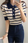 Short Sleeve Knitted Striped Collar Shirt