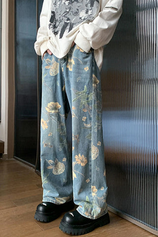 High Waist Floral Pattern Long Men Jeans Pants – Nada Outfit Land