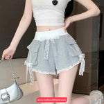 Cute Lace Bow Cargo Pockets Cute Shorts