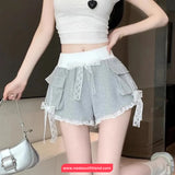 Cute Lace Bow Cargo Pockets Cute Shorts