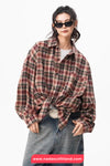 Loose Long Sleeve Retro Plaid Pattern Blouse Shirt