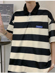 Short Sleeve Color Striped Collar Men Shirt