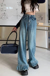 High Waist Vintage Ruffled Style Loose Jeans Pants