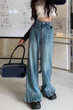 High Waist Vintage Ruffled Style Loose Jeans Pants