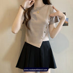 Short Sleeve Asymmetrical Design Side Button Shirt