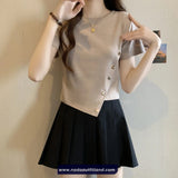 Short Sleeve Asymmetrical Design Side Button Shirt