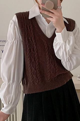 V-Neck Solid Knitted Vest Sweater