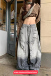 Loose Wide Leg Grey Tie Dye Jeans Pants