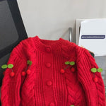 3D Cherry Pattern Knitted Cardigan Sweater