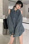 Long Sleeve Off Shoulder Denim Shirt