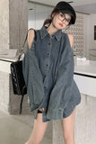 Long Sleeve Off Shoulder Denim Shirt