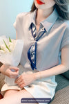 Short Sleeve Elegant Chiffon Silk Blouse Shirt