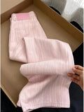 Loose Pink Striped Style Jeans Pants