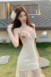 Sexy Spaghetti Strap Floral Lace Bodycon Long Dress