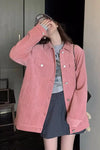 Long Sleeve Turn Down Collar Vintage Pink Corduroy Jacket