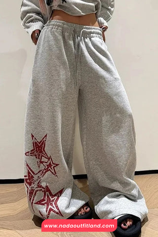 Loose Wide Leg Stars Pattern Home Wear Sweatpants
