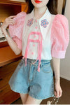 Puff Sleeve Floral Collar Blouse Shirt