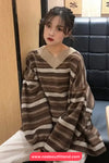 Loose V-Neck Retro Striped Sweater