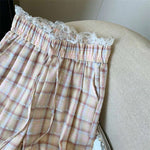 Cute Lace Waist Plaid Pattern Long Pants