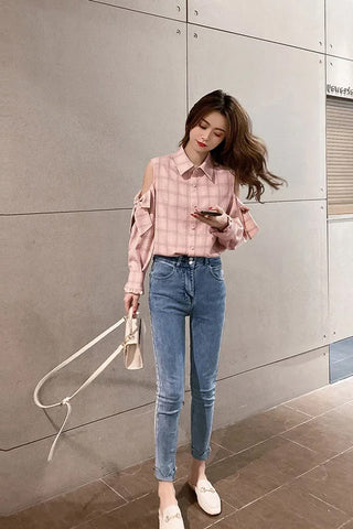 Long Sleeve Cute Bow Plaid Office Blouse Shirt – Nada Outfit Land