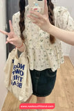 Short Sleeve Floral Pattern Doll Collar Shirt