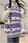 V-Neck Cute Love Pattern Purple Vest Sweater