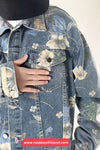 Long Sleeve Retro Flowers Pattern Denim Jeans Jacket