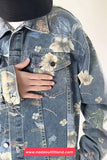 Long Sleeve Retro Flowers Pattern Denim Jeans Jacket