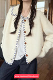 Long Sleeve Turn Down Collar Striped Cardigan Sweater