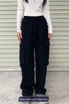 Side Zipper Elastic Waist Cargo Pockets Pants