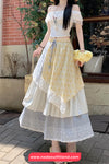 High Waist Lace Drawstring Retro Long Skirts