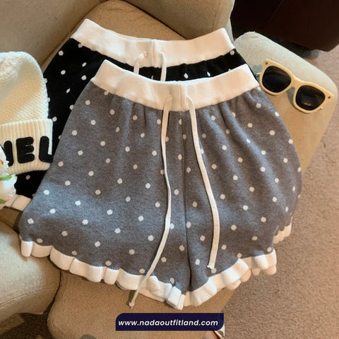 Elastic Waist Polka Dots Pattern Drawstring Home Wear Shorts