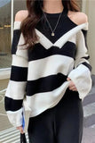 V-Neck Fake Two Striped Sweater