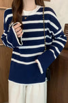 Retro Flare Sleeve Striped Knitted Sweater