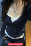 Two Style Lace Patchwork Casual Sweatshirt
