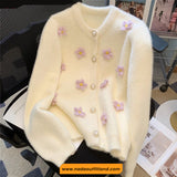Long Sleeve 3D Flowers Pattern O-Neck Cardigan Sweater