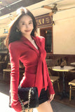 Long Sleeve V-Neck Elegant Tie Retro Red Sweater